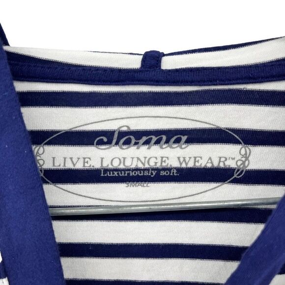 Soma Striped Hooded Cardigan Duster‎ Button Front Lightweight Nautical Coastal S - Picture 3 of 10